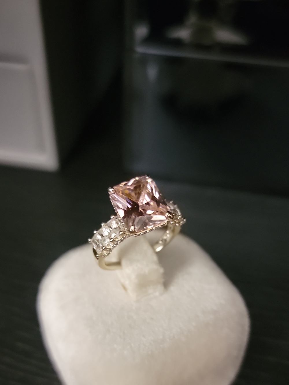 Elegant Pink Stone Ring with Clear Accent Stones